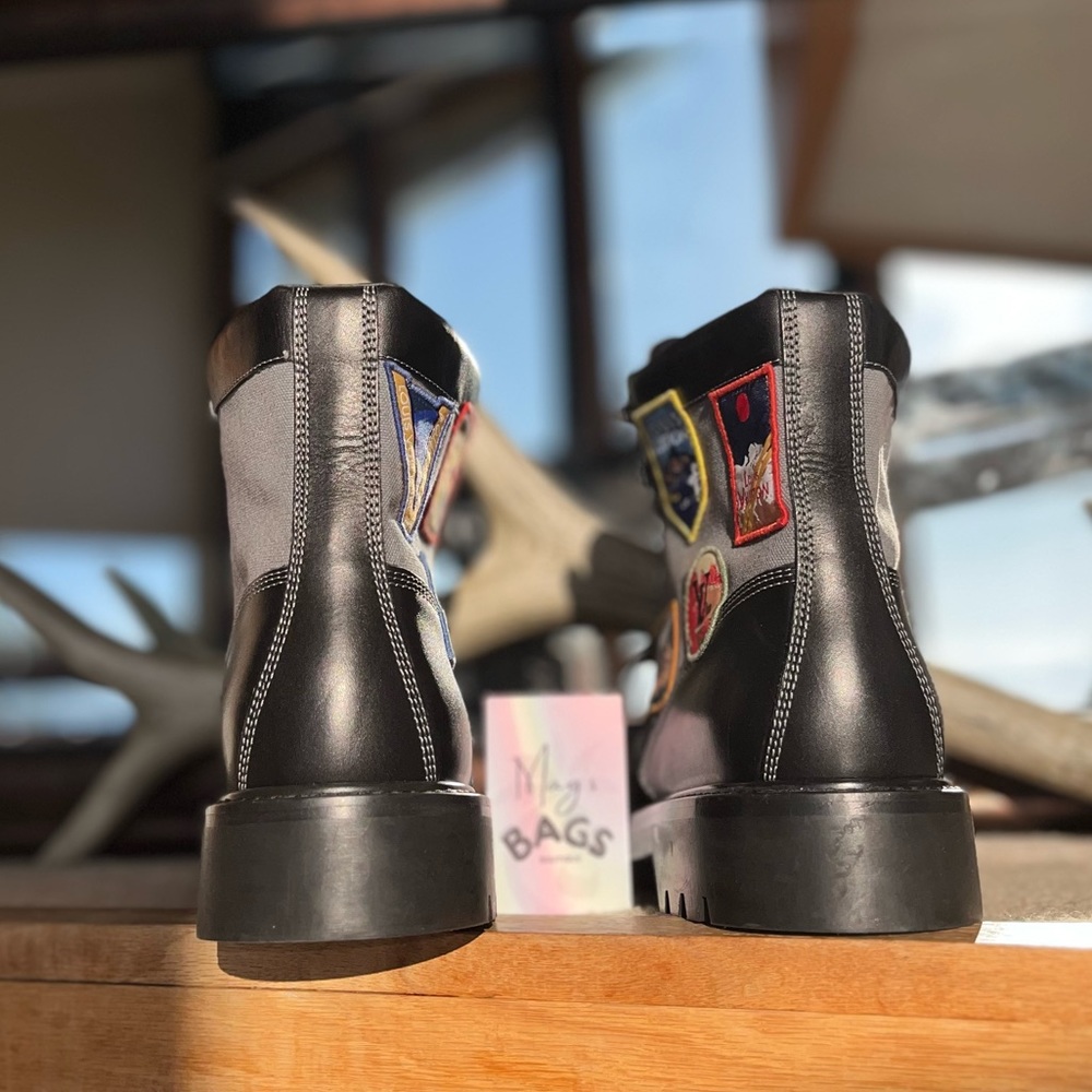 Louis Button: Alps Patches Oberkampf Canvas Calf Leather Ankle Boots - Picture 12 of 13